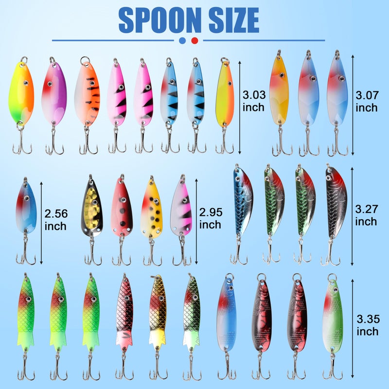 OROOTL Fishing Spoons Lures Kit, 30pcs Metal Spoon Fishing Lures for Freshwater Saltwater Metal Casting Spoons with Treble Hook for Trout Redfish Bass Pike Crappie Flounder Walleye - Image 3